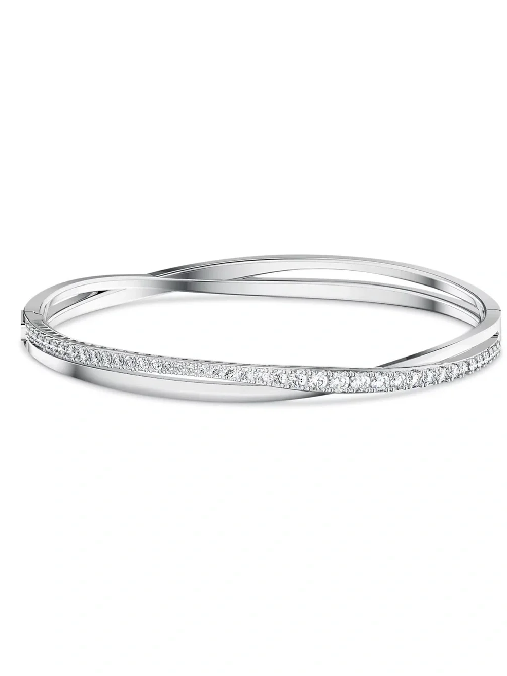 Swarovski Silver-Tone Pavé Twisted Double-Row Bangle Bracelet